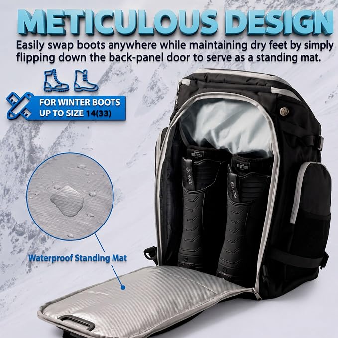 Ski Boot Bag - Waterproof Ski and Snowboard Travel Backpack, TSA Lock, Ventilated Boot Compartment - Durable Ski Backpack for Boots, Goggles, Helmets & Others - Image 4