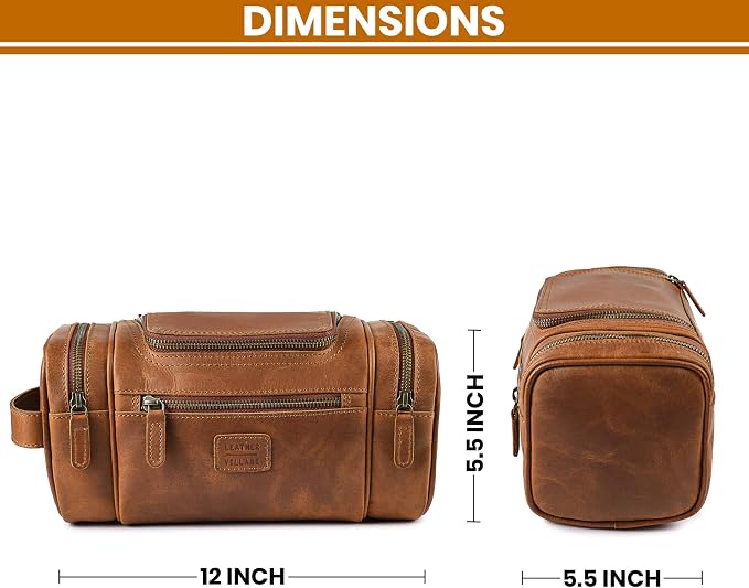LEATHER VILLAGE Genuine Leather Travel Dopp Kit for Men & Women – Water-Resistant Large-Capacity Hanging Toiletry Bag for Travel, Grooming, Bathroom Organization, Shaving Essentials & Gym Use - Tan - Image 5