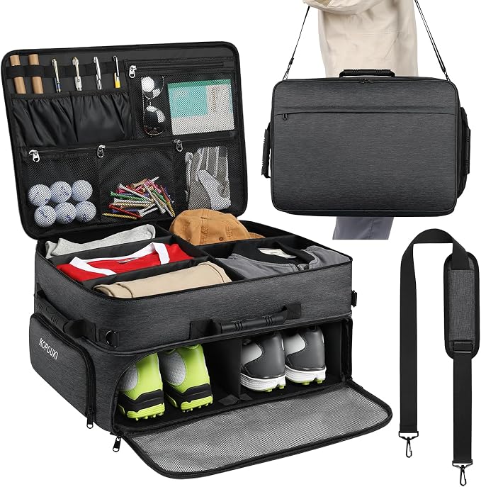 Extra Large Golf Trunk Organizer, Golf Gifts for Men Golfers, 20"x 14"x 10" 2 Layer Golf Trunk Organizer for Car, Water-resistant with Ventilated Compartment for 2 Pair Shoes and More Golf Accessories by Kopduki