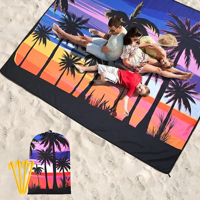 HIHOHO Beach Blanket Waterproof Sandproof Beach Mat 79”x 83” for 1-8 Adults Quick Drying Durable Outdoor Picnic Mat for Beach Festival Travel Camping Hiking (Color Cocotree, 79"×83"(4 Person)) - Image 6