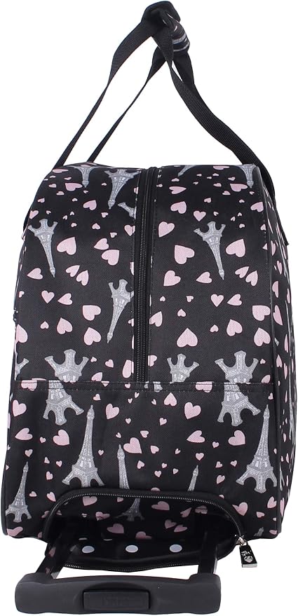 Betsey Johnson Designer Carry On Luggage Collection - Lightweight Pattern 22 Inch Duffel Bag- Weekender Overnight Business Travel Suitcase with 2- Rolling Spinner Wheels (Paris Love) - Image 3