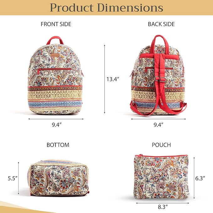 Maison d' Hermine Backpack for Women Men Cotton Shoulder Multipurpose Rucksack with Small Pouch Lightweight Multi Pocket Bag for Travel Work Beach Perfect for Spring Summer (Jaipur) - Image 5