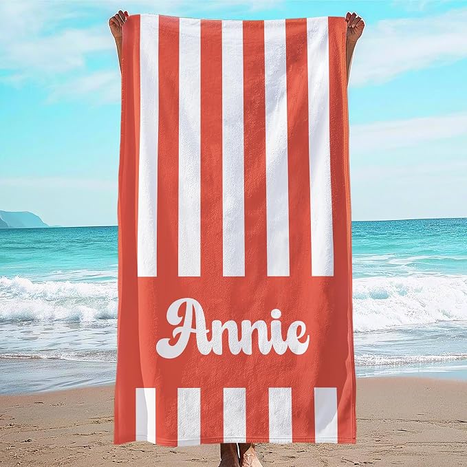JML Personalized Beach Towel with Name, Custom Cabana Stripe Beach Towel, Customized Microfiber Pool Towel, Quick Dry & Absorbent Swim Towel for Adult,Mother's Day, Birthday, Summer Holiday,Vacation by JML