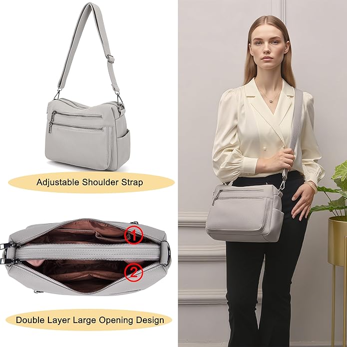 YZAOLL Large Crossbody Shoulder Bag for Women Vegan Leather Tote with Adjustable Wide Strap Work Purse with 10 Pockets