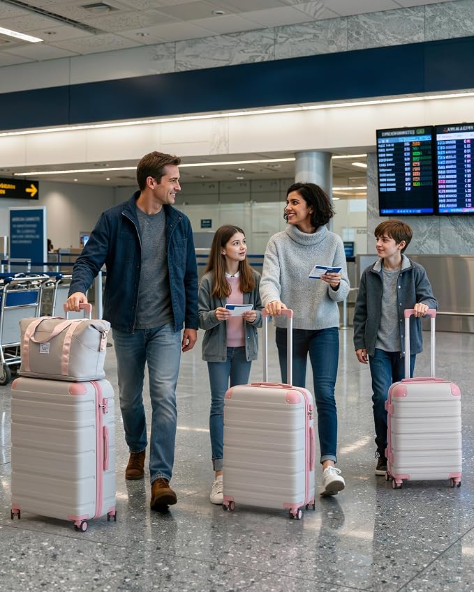 TAKUMI Luggage Sets 5 Piece Lightweight Carry On luggage with Duffel Bag ABS+PC Hardshell Suitcases with YKK zippers Double Spinner Wheels Travel Luggage with TSA Lock(GREY PINK, 5 PIECE SET) - Image 2