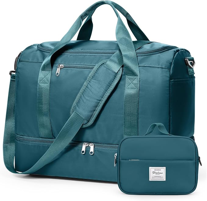 Travel Duffel Bag,Carry-On Overnight Weekender Bags with Shoes Compartment | Travel Bag with Wet Pocket & Toiletry Bag,For Spirit Airlines 18x14x8 Personal Item Bag,Small,Peacock Blue by SYCNB