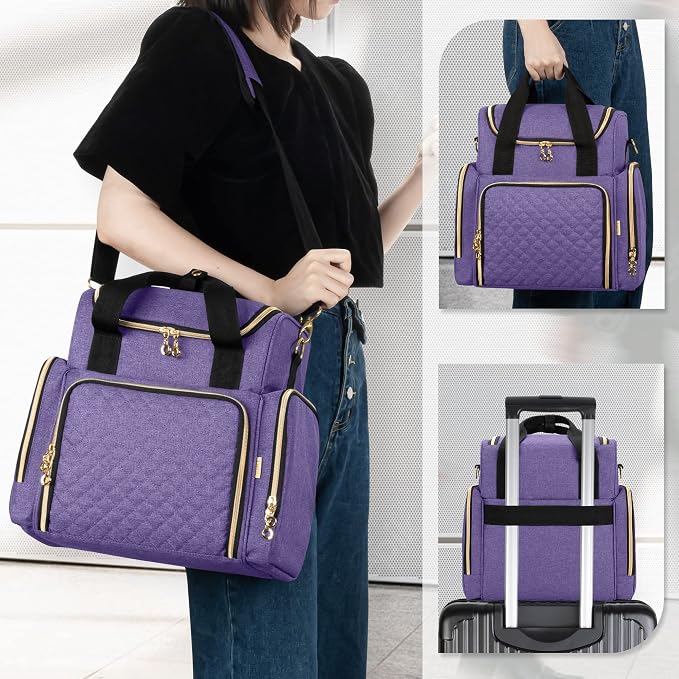 LUXJA Travel Makeup Bag with 2 Removable Makeup Cases, Purple | Large Cosmetic Bag with Multiple Storage Sections, 3 Detachable Dividers, Detachable Shoulder Strap, Trolley Sleeve - Image 6