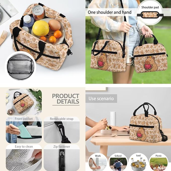 Primary Middle School Backpack with Lunch Box Pencil Case 3 In 1 Capibala Watermelon School Bag Book Bag Large Capacity Student Bookbags Casual Shoulder Bags Daypack - Image 3