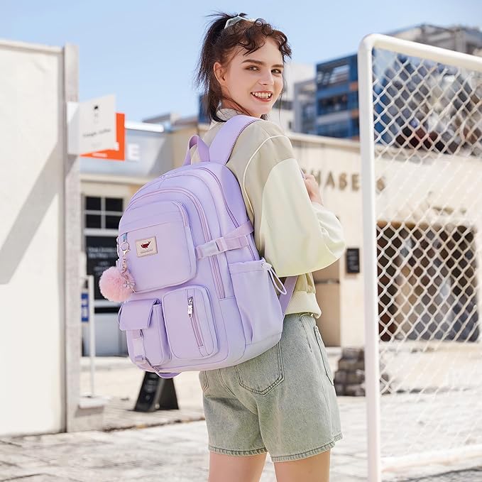 Laptop Backpack 15.6 Inch Elementary Middle High School Bag College Backpacks with Lunch Box Pencil Pouch 3 PCS Set Travel Bookbags for Teens Girls Women Students (Purple) - Image 2