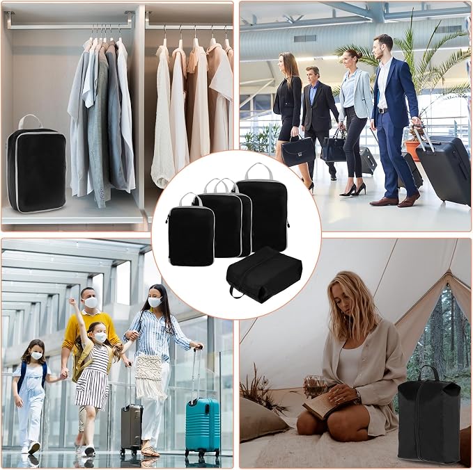 PATIKIL Compression Packing Cube for Travel, 5 Set Waterproof Travel Packing Cube Compression Nylon Luggage Organizer Bags Shoe Bag for Suitcases Backpack, Black - Image 7