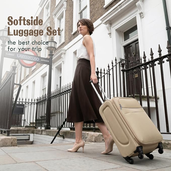 Merax Softside Luggage Set 4 Piece,18/22/26/30 Expand Suitcase,Khaki | Lightweight Travel Suitcase with Wheels, Luggage with TSA Lock, Suitcase,Carry On Checked Luggage Set - Image 2
