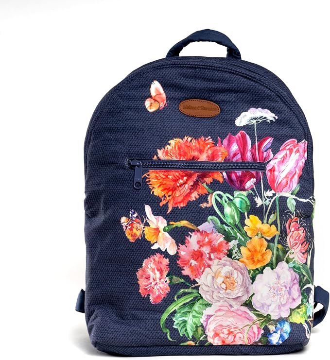 Maison d' Hermine Backpack for Women Men Cotton Shoulder Multipurpose Rucksack with Small Pouch Lightweight Multi Pocket Bag for Travel Work Beach Perfect for Spring Summer (Masterpiece) by MaisondHermine