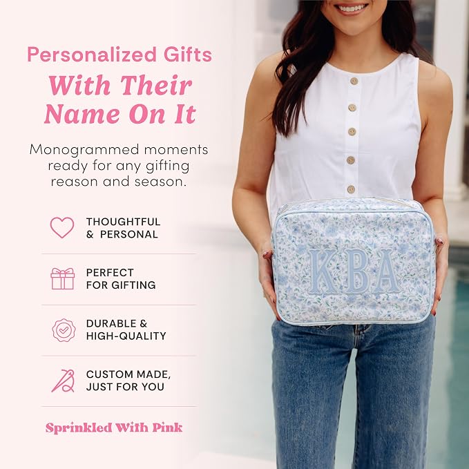 Personalized Clear Coated Pouch - Medium or Large Toiletry Bag with Embroidered or Applique Monogram, Custom Makeup or Travel Organizer, Easy-Clean Cosmetic Bag, Travel Gift for Women (Pink Lotus, XL) - Image 2