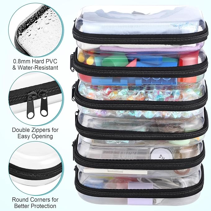 Sanwuta 6 Pcs Clear Hard Zipper Case Plastic Zipper Pouches Transparent Makeup Bag Pencil Case Pouches Toiletry Diaper Bag for Travel Toy Storage Organizer Bins(Black,7.87 x 5.9 x 2 Inch) - Image 4
