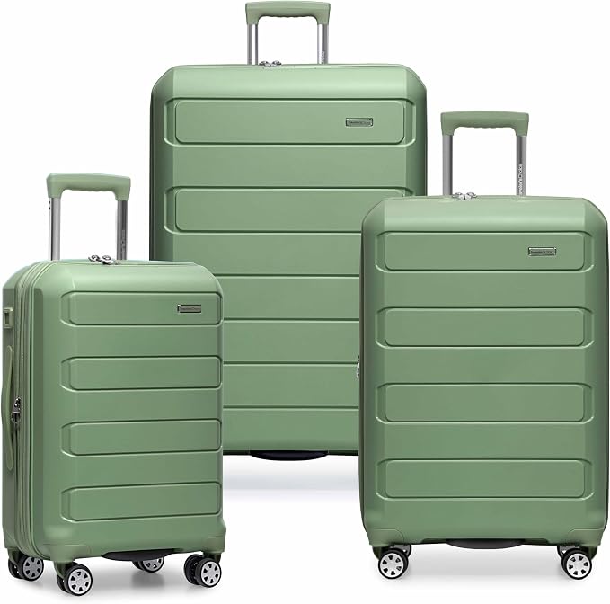 Traveler's Choice Pagosa Hardshell Expandable Luggage with Spinner Wheels, Green, 3-Piece Set (22/27/30) by TravelersChoice