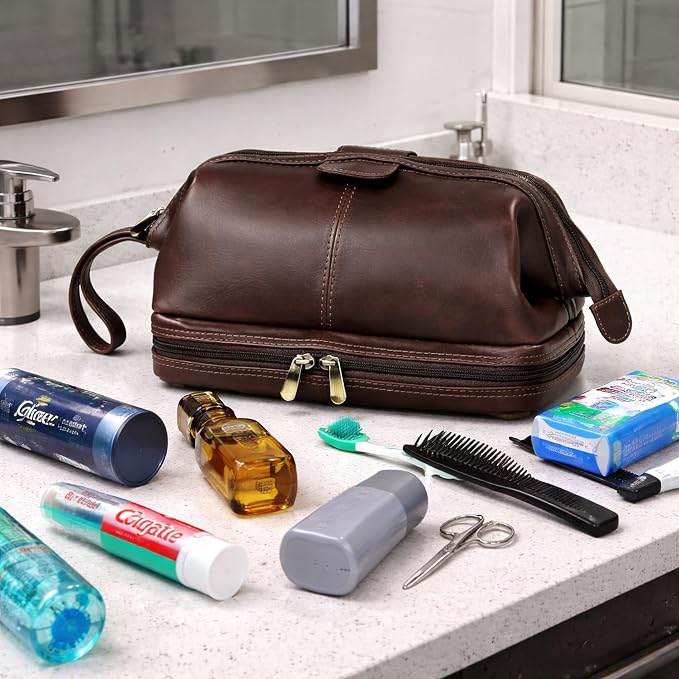 cuero Genuine Buffalo Leather Unisex Toiletry Bag Travel Leather Dopp Kit Made With High Class Buffalo Leather - Image 7