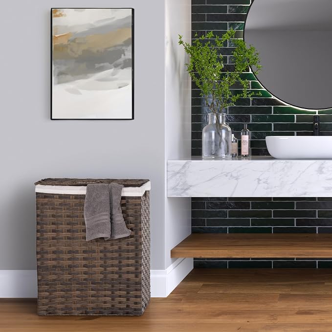Seville Classics Premium Handwoven Portable Laundry Bin Basket with Carrying Handles, Household Storage for Clothes, Linens, Sheets, Mocha Brown, Rectangular Hamper - Image 2