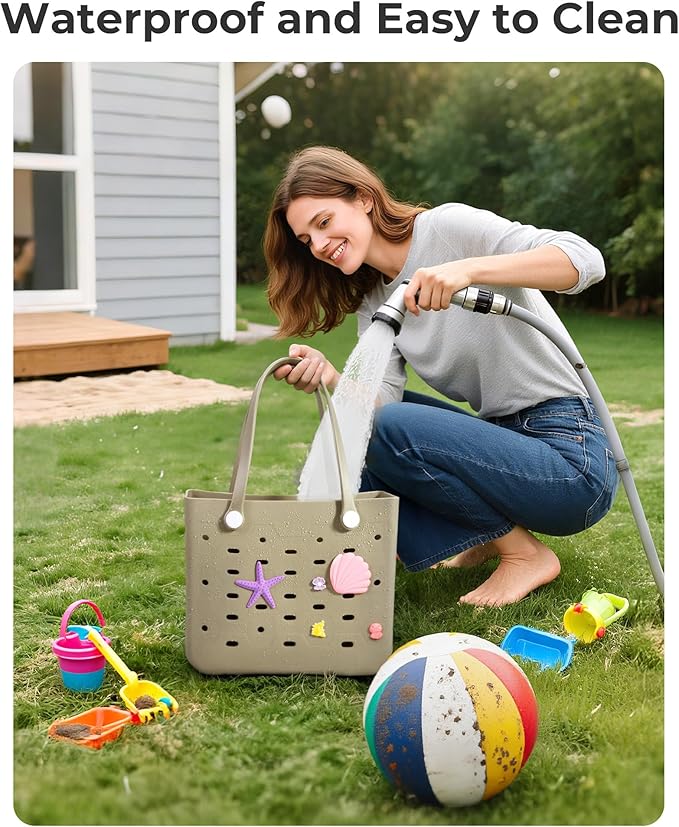 BAGSMART Beach Bag for Women, Water-resistant Rubber Tote Bag, Sandproof Vacation Essentials for Summer Swim Cruise Pool - Image 3