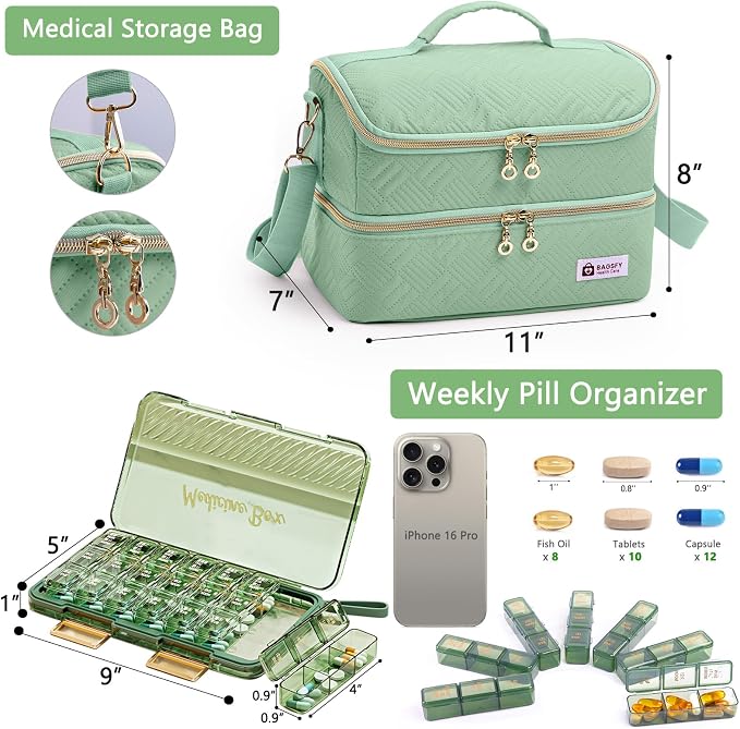 BAGSFY Travel Medicine Bag Organizer with 7-Day Pill Organizer, AM & PM Pill Box, Medication Storage, First Aid Kit Case - Image 2