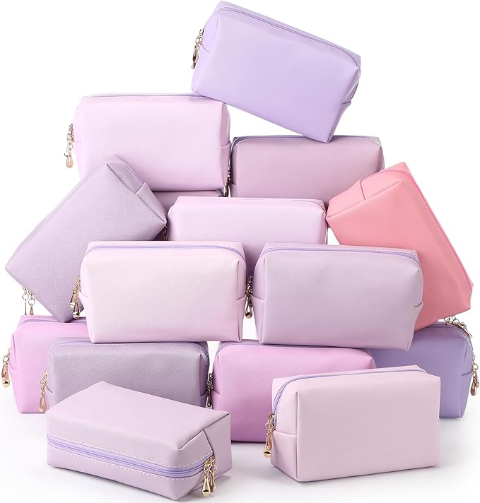 Kigeli Aesthetic Makeup Bags PU Leather Cosmetic Pouches Waterproof Plain Toiletry Bags Makeup Pouches Bulk for Women Party Gift Travel Storage Organizer(Purple Series,7.1 x 2.8 x 4.3 in) by Kigeli