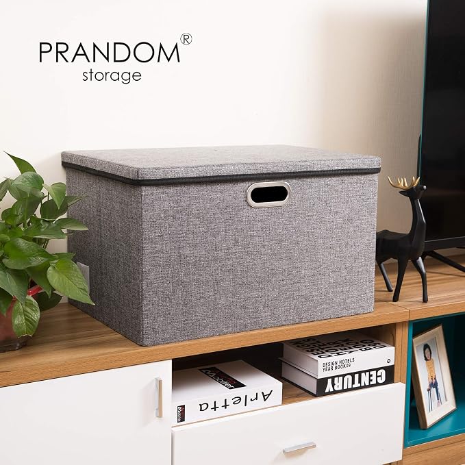 PRANDOM Extra Large Collapsible Storage Bins with Lids [5-Pack] Linen Fabric Foldable Storage Baskets Boxes Organizer Containers Cube with Cover for Bedroom Closet Office Nursery (22.8x15.75x13.8) - Image 3