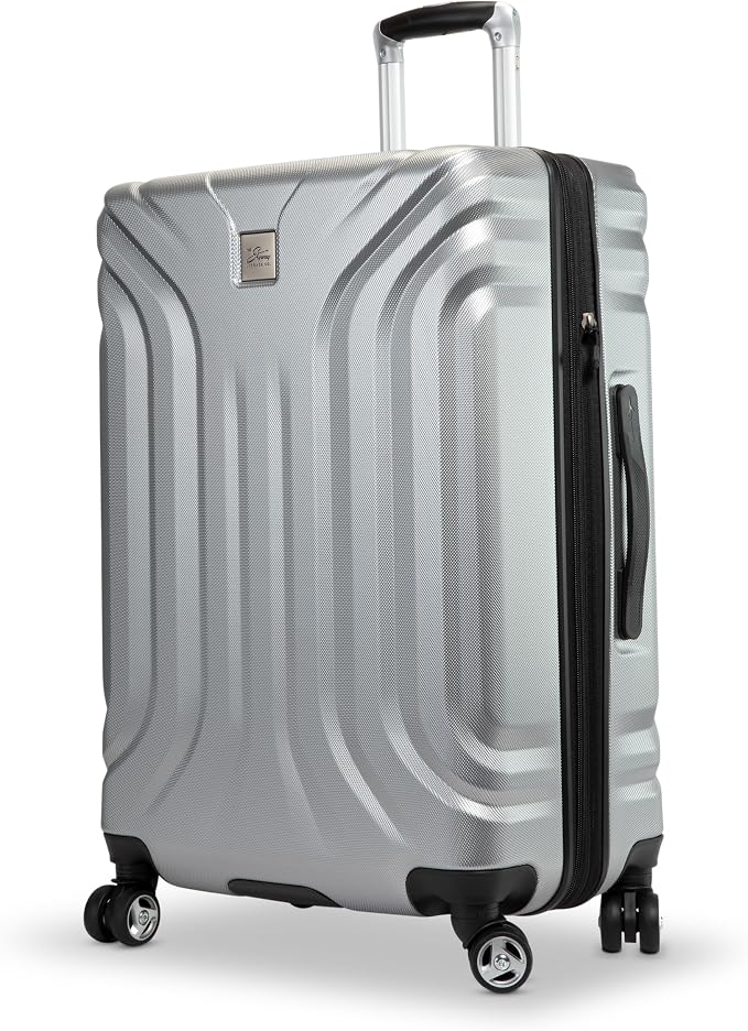 Skyway Nimbus 4.0 Expandable, Durable Hardside, 4 Wheel Spinner, Lightweight Suitcase, Unisex, Stylish, Shiny Silver, Checked-Large 28-Inch by SkywayLuggage