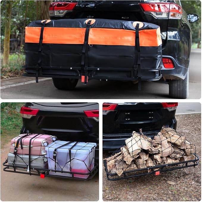 WEIZE Hitch Cargo Carrier Basket for SUV, Truck - 53x19 Inches, 500LB Capacity, with Waterproof Bag, Net Strap, Tightener, Powder Coated for Durability, Easy Installation, for Camping and Travel - Image 7