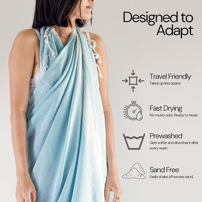 Salt Earth Cotton Turkish Beach Towel (Set of 2, 36"x72") - Soft, Quick Dry, Sand Resistant, Absorbent Towels for Bathroom, Home, Travel, Pool, Spa, Bath, Swim - Beach Towels Oversized (Aqua) - Image 3