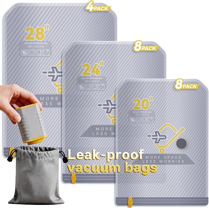 20-Pack Vacuum Bags for Travel with Wireless Rechargeable Pump, Carry-on Size Compression Packing Bags for Luggage & Suitcase, Space Saver for Clothes & Clothing, 20 Combo Travel Size, Fast 3S Vacuum by TheArtofSmartTravel