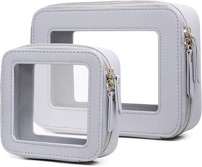 Pinkmik Clear Makeup Bag Waterproof Travel Case for Cosmetics and Toiletries Women's Purse Organizer and Clear Car Bag with Zipper (Gray, M+MINI) by Pinkmik