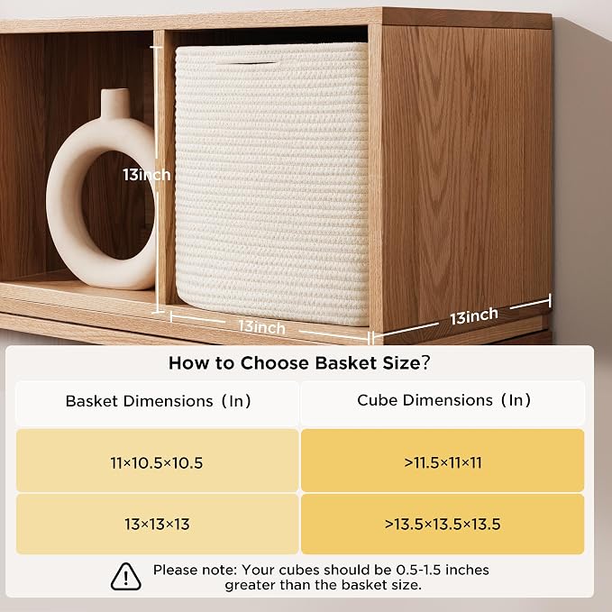 joybest 13x13x13 Inch Cube Storage Bins Set of 4, Cotton Rope Woven Organizer Basket for Shelves, Cube Bin Square Shelves Organizer Closet Storage, Nursery, Toy Organization, Brown - Image 6