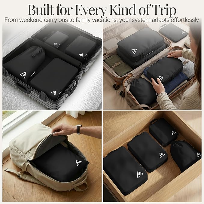 Well Traveled 4 pcs Compression Packing Bags Cubes Set with HybridMax Double-Capacity Design - Packing Cubes for Travel Compression to Maximize Limited Luggage Space, Black - Image 8