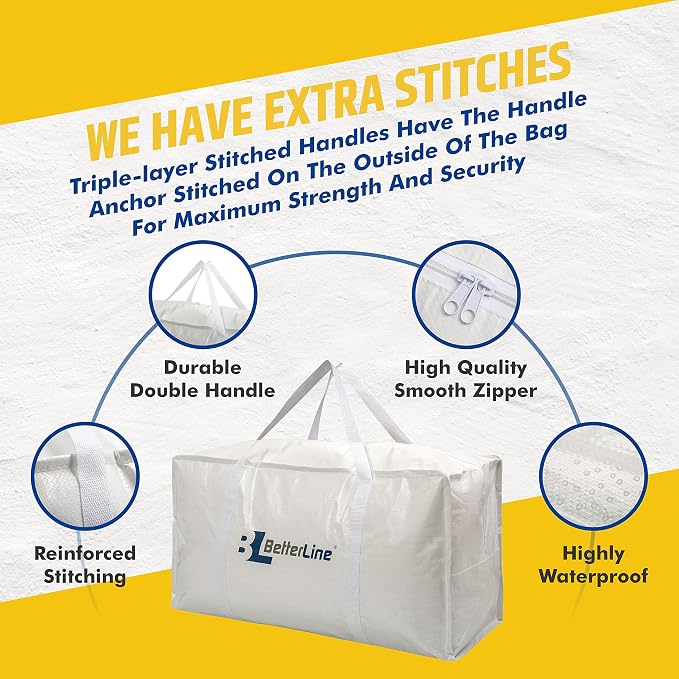 Heavy Duty Moving and Storage Bag,29"x13"x15" Inches Tote with Reinforced Handles,Holds up to 65 lbs.,Tear and Water Resistant,Multi-Purpose and Foldable Double Zipper Polypropylene Bag,Set of 2 - Image 4