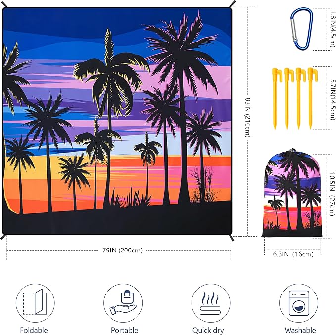 WIWIGO Beach Blanket Waterproof Sandproof Beach Mat 79" X 83"/10'x9'for 2-8 Adults Quick Drying Outdoor Picnic Mat Beach Accessories for Travel, Camping, Hiking - Image 2