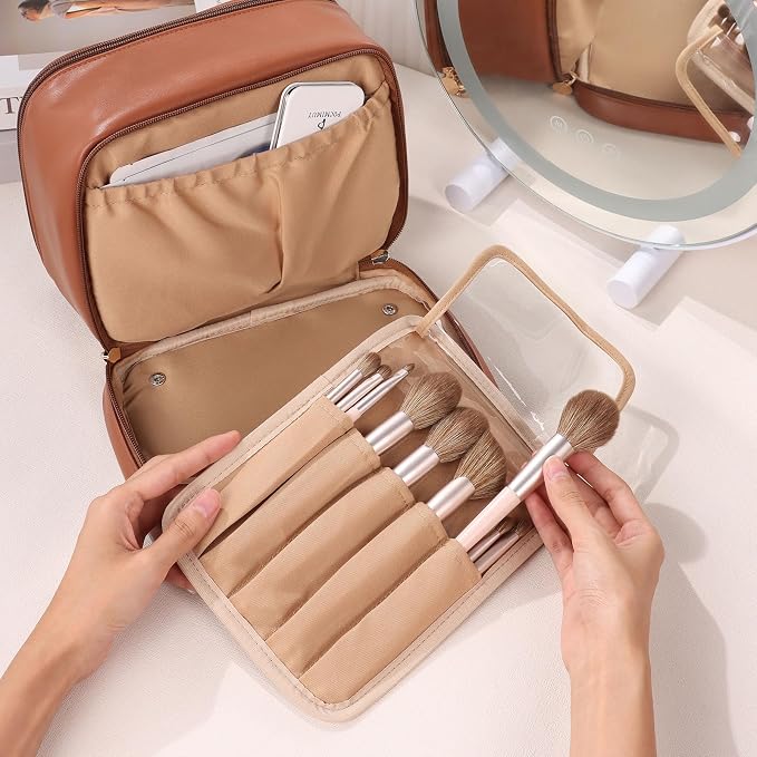 Pocmimut Clear Makeup Bags,Small Makeup Pouch with Large Cosmetic Bag Toiletry Bag Car Accessories Storage for Women Men,Travel Essentials Organizers,Brown - Image 3