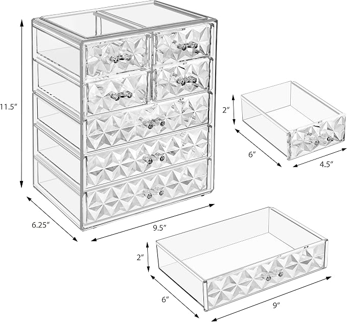 Sorbus Acrylic Makeup Organizer Set, 7-Drawer Vanity & Countertop Cosmetic Storage with Small & Wide Drawers, Diamond Makeup Storage for Brushes, Lipsticks, Jewelry – Holiday Gift for Women & Teens - Image 3
