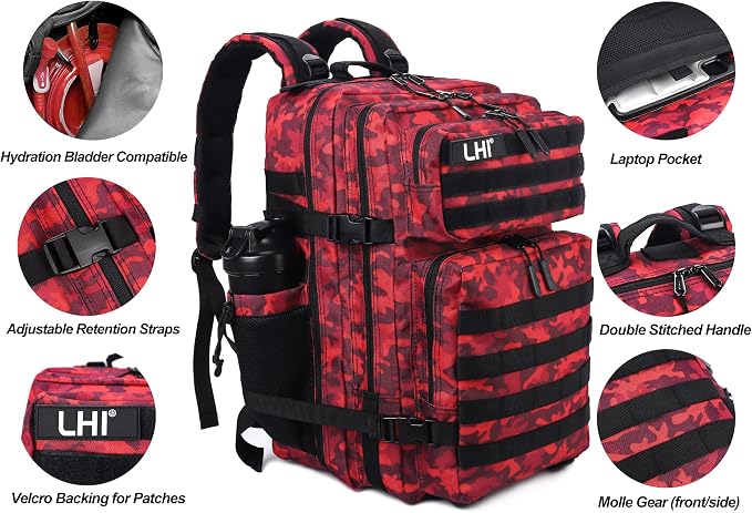 LHI Military Tactical Backpack for Men Molle Daypack 45L Army 3 Days Assault Pack Bag Large Rucksack With Bottle Holder(12*20*12) - Image 5