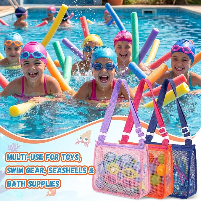 Frienda 4 Pcs Mesh Beach Bag Beach Seashell Bag Shell Collecting Sand Toy Totes Colorful Swimming Accessories Storage Pouch with Adjustable Carrying Straps for Men and Women (Colors A) - Image 5