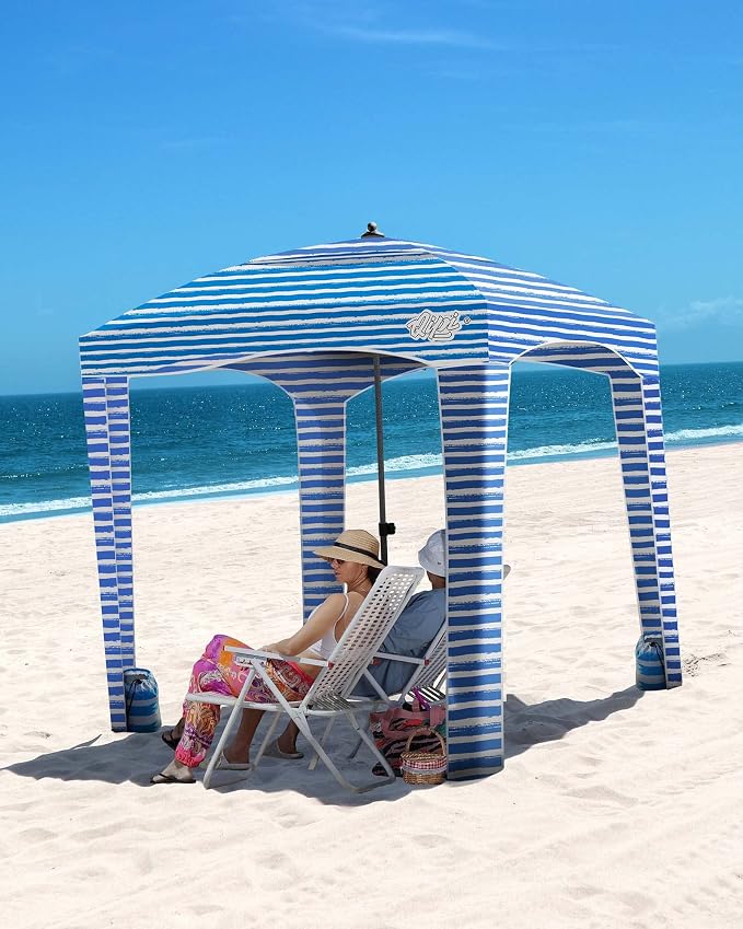Qipi Beach Cabanas for Sand, Beach Canopy with Sandbags & Side Wall for Family, Easy Set Up Sun Shelter, UPF 50+ UV Protection with Roof Vent - Image 7