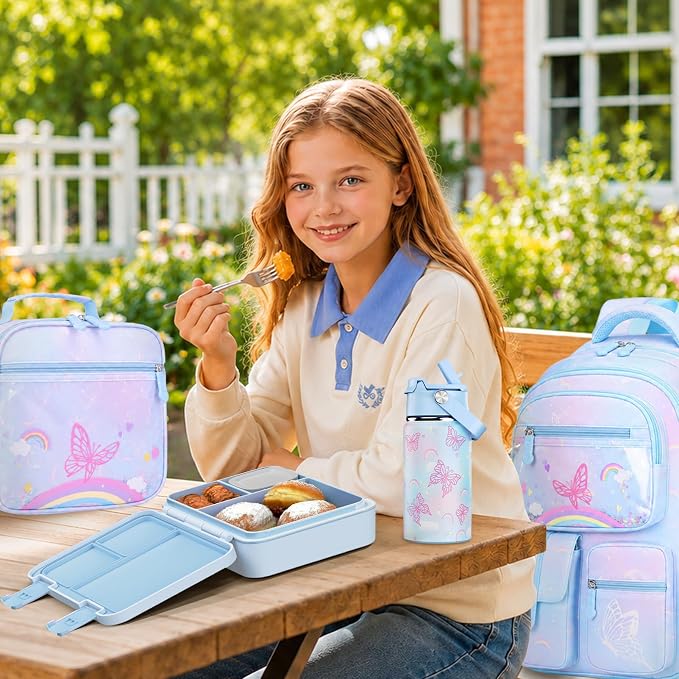 ACESAK Kids Backpack for Girls,Rainbow Backpack with 43OZ Lunch Box & 14OZ Water Bottle, Lunch Bag Set for School, Girls Bookpack for Elementary Middle school Teen Student(Blue) - Image 9