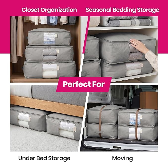 Cedar Storage Bag Organizer for Bedding Set - Protects from Moths, Moisture, Dirt & Dust - Set of 3 Storage Bags for Bed Sheets, Comforter, Pillows & More - Space-Saving Bedding Organizer, Gray - Image 7