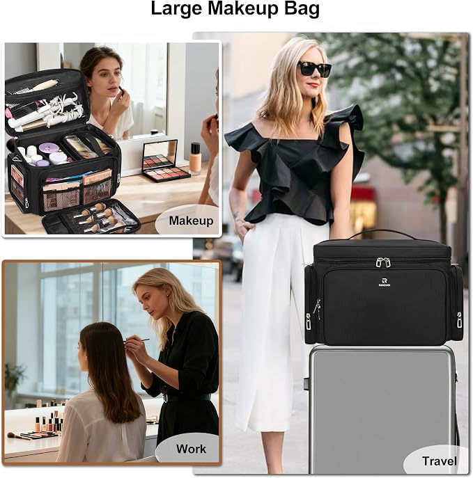 TANTO Large Makeup Organizer Bag, Professional Makeup Artist Bag Portable Travel Makeup Organizer with Detachable Dividers, 2 Pouches & Shoulder Strap, Cosmetic Storage for Beauty Enthusiasts - Image 7