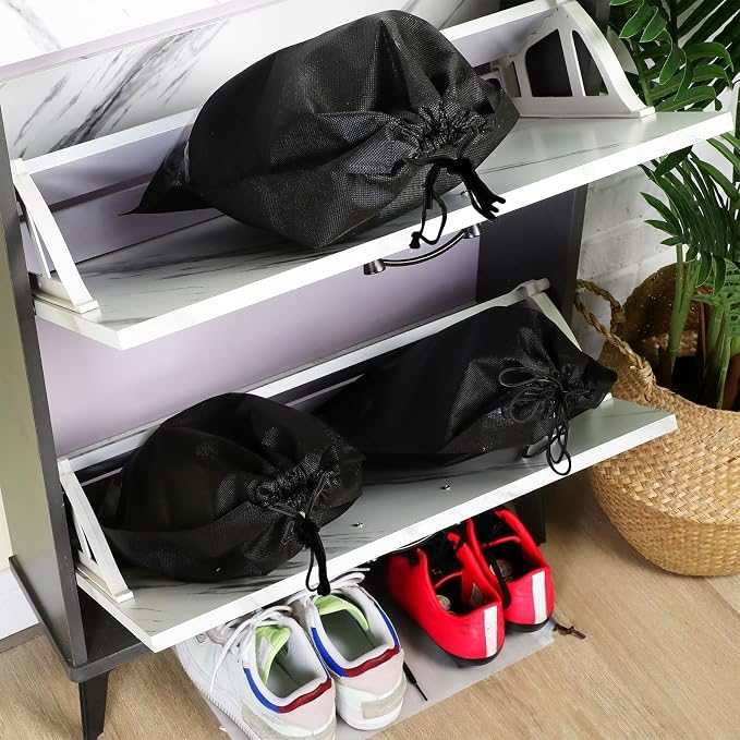 Shappy 50 Pcs Black Travel Shoe Bags Non Woven Packing Drawstring Sacks Clear Window Large Storage Pouch Organizer for Men Women - Image 5