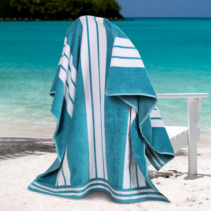 Superior Cotton Cabana Striped Beach Towels, Colorful Towels for Adult, Kid, Pool, Swimming, Sand, Travel, Large Oversized, Absorbent, Fast Drying, Bath Basics, Cabana Collection, 1 Piece, Turquoise - Image 2