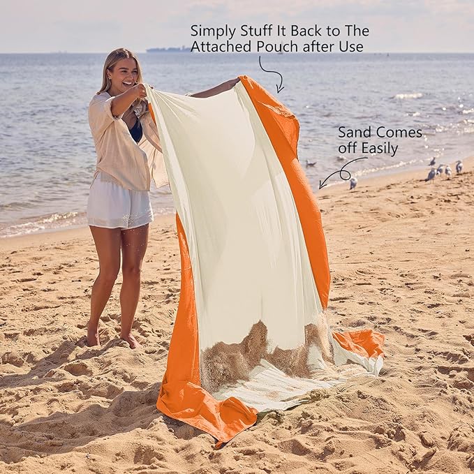 WEKAPO Beach Blanket Sandproof Waterproof, Extra Large Beach Mat, Oversized & Compact Sand Free, Quick Drying Beach Essentials for Vacation, Cruise, Picnic & Camping with Stakes - Image 5