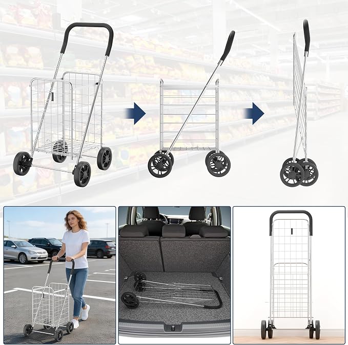 Whitmor Utility Shopping Cart - Durable Folding Design for Easy Storage, Model Number: 6250-4997-2-SIOCA - Image 6