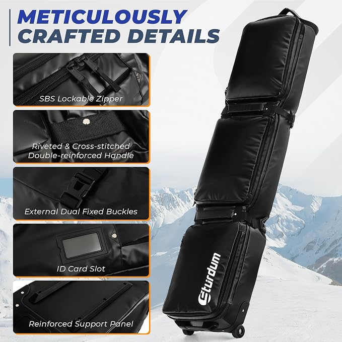 Ski Bag with Wheels, Rolling Snowboard Bag for Air Travel, Extendable 155-185CM Wheeled Ski Bag All-Round Padded Protection, for Snowboard, Double Skis, Boots, Helmet, Ski Gear - Image 5
