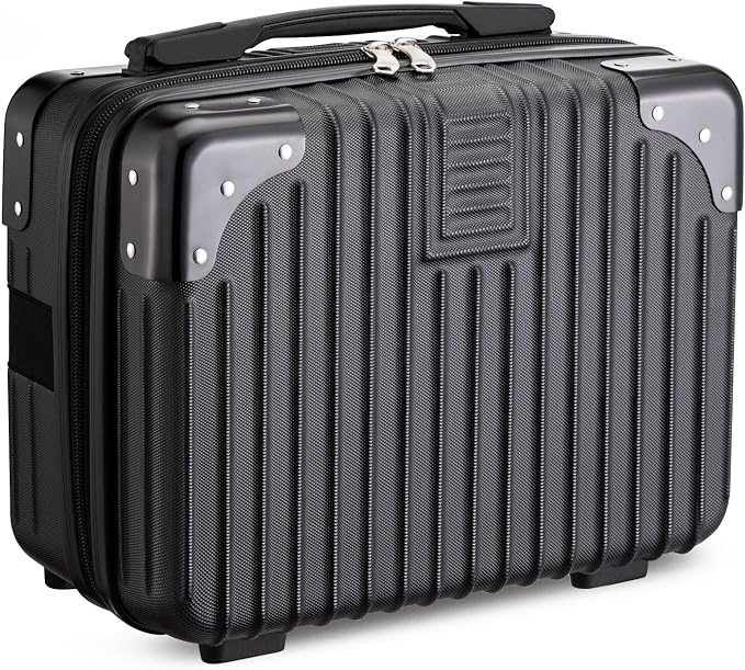 Noverlife 14 Inch Portable Hard Shell Cosmetic Travel Case, Mini Travel Hand Luggage with Elastic Band Travel Makeup Case, Small Makeup Carrying Suitcase for Train Cosmetic Bag Travel Camping - Black - Image 8