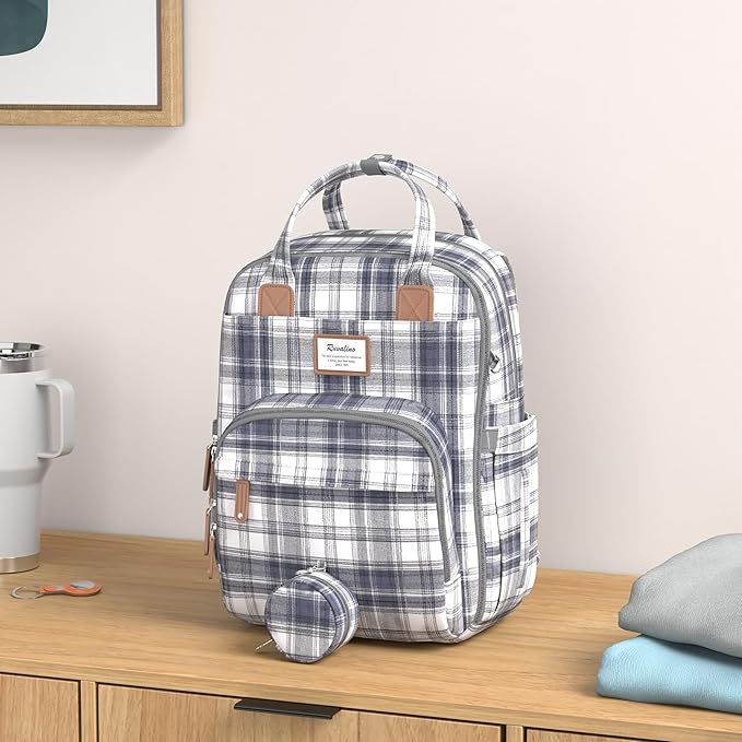 RUVALINO Diaper Bag Backpack, Multifunction Travel Pack Maternity Baby Changing Bags, Large Capacity, Waterproof, Blue Plaid - Image 2