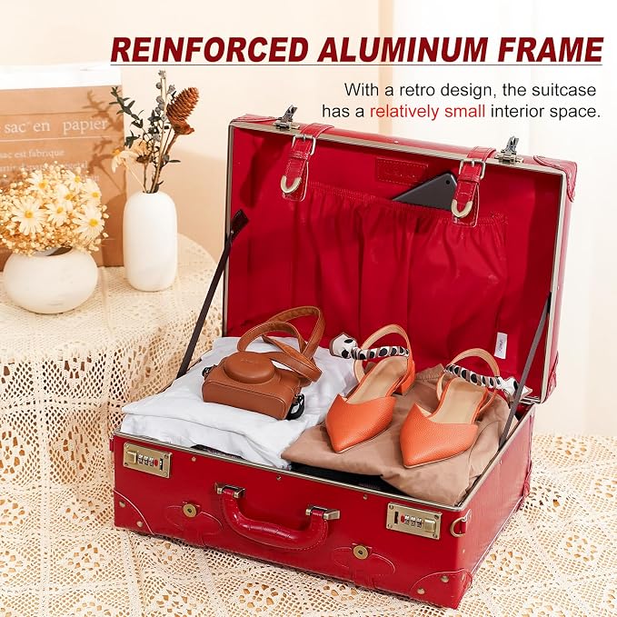 urecity Vintage and Cute Carry-on Overnight Case Non-wheeled Mini Leather Trunk Suitcase with Shoulder Strap - Image 6